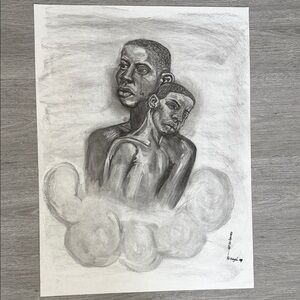 Charcoal Sketch of Two Figures on White Background